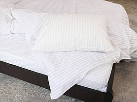 Біла постільна євро білизна з бавовни Страйп Сатина в смужку 200*220 однотонна натуральна для дому, готелів, хостелів, фото 3