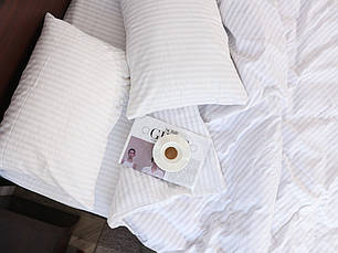 Біла постільна євро білизна з бавовни Страйп Сатина в смужку 200*220 однотонна натуральна для дому, готелів, хостелів, фото 2