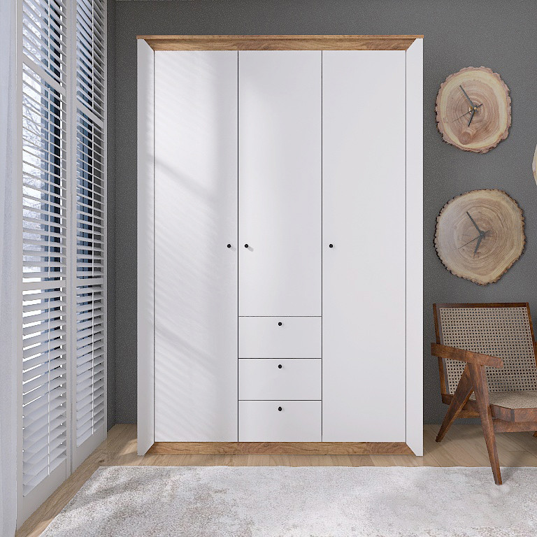 Шафа тридверна Еверест Нордік-1400 Білий + Дуб крафт золотий (DTM-5537), фото 1