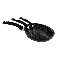Набір сковорідок 3шт Royalty Line RL-FM3M-BLACK (20 см, 24 см, 28 см, мармурове антипригарне покриття)