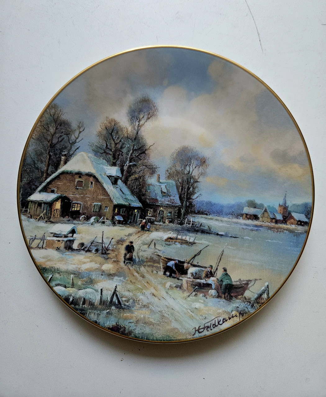 Колекційна, Фарфорова тарілка Човни на березі озера, фото 1