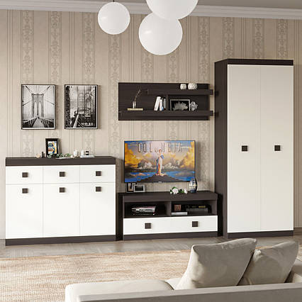 Вітальня Еверест Соната 4 (модульна - 4 елементи) венге темний + білий (DTM-2517)