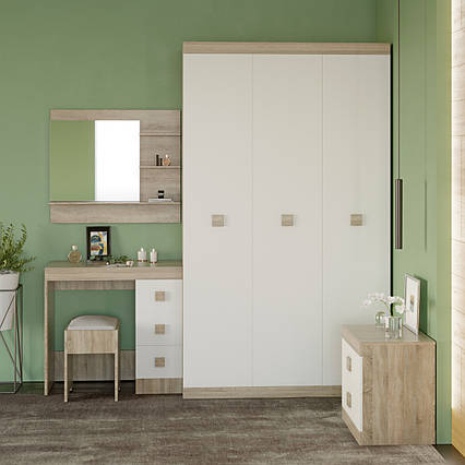 Спальня Соната Еверест Комплект 9 (модульна - 3 елементи) дуб сонома + білий (DTM-2613)