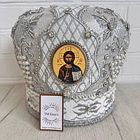 Митра біла з декоративним камінням та іконами (оксамит)