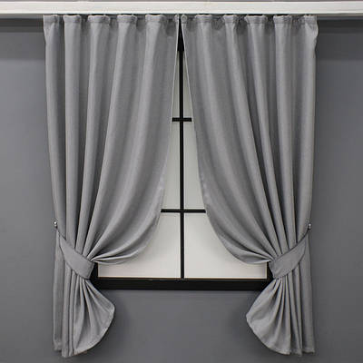 Комплект (2шт. 1,3х1,7м.) коротких штор, льон-блекаут "Льон Мішковина". Колір сірий. Код 1397ш 35-0166