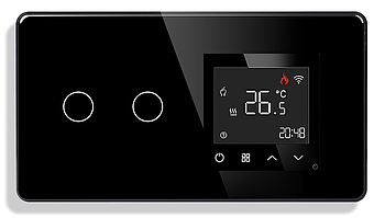 Wi-Fi регулятор теплої підлоги + Вимикач 2 сенсора 1DAL | Чорний, Загартоване скло (G157D-SW2G-TR.WF.BL)
