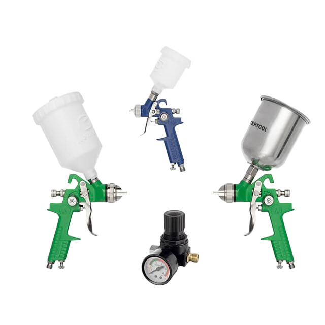 Набір із 3 фарбопультів HVLP, 0,8 мм, 1,3 мм, 1,7 мм, регулятор тиску INTERTOOL PT-1505, фото 1