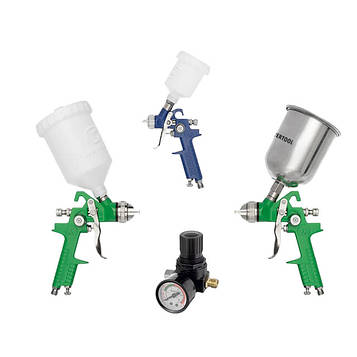 Набір із 3 фарбопультів HVLP, 0,8 мм, 1,3 мм, 1,7 мм, регулятор тиску INTERTOOL PT-1505