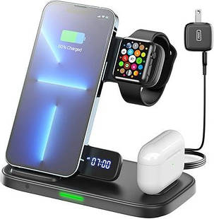 Бездротова зарядна станція INIU 3 в 1, 15 Вт 8 7 6 5 3 SE Ultra, iPhone 15 14 12 Pro Max Mini, Airpods, фото 1