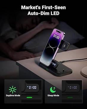 Бездротова зарядна станція INIU 3 в 1, 15 Вт 8 7 6 5 3 SE Ultra, iPhone 15 14 12 Pro Max Mini, Airpods, фото 3
