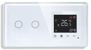 Wi-Fi регулятор теплої підлоги + Вимикач 2 сенсора 1DAL | Білий, Загартоване скло (G157D-SW2G-TR.WF.WT)