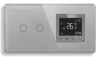 Wi-Fi регулятор теплої підлоги + Вимикач 2 сенсора 1DAL | Сірий, Загартоване скло (G157D-SW2G-TR.WF.GR)