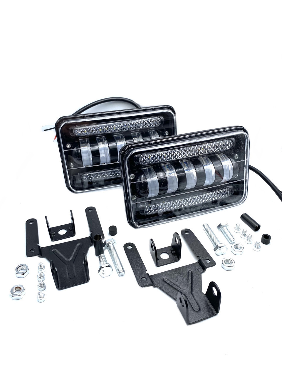 Світлодіодна LED фара 50W 5 лінз СТГ та ДХО прямокутна комплект 2 штуки (КТ-316) kL., фото 1