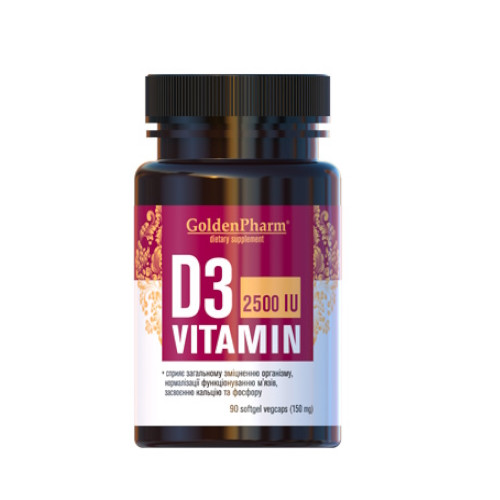 Вітаміни та мінерали Golden Pharm Vitamin D3 2500 IU, 90 капсул EXP