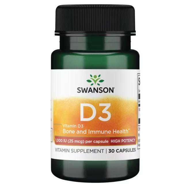 Вітаміни та мінерали Swanson Vitamin D3 1000 IU High Potency, 30 капсул EXP