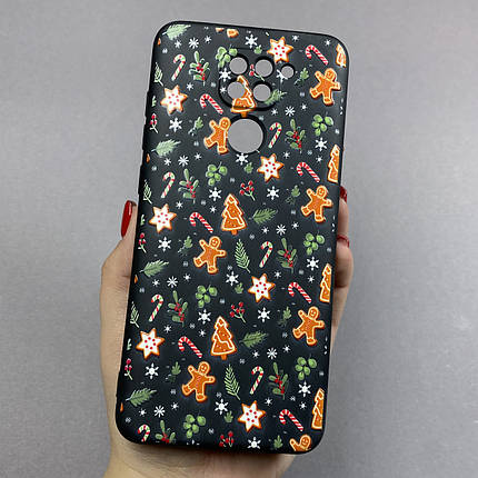 Чохол для Xiaomi Redmi Note 9 новорічний пряник чохол на телефон сяомі редмі нот 9 чорний FNC, фото 1