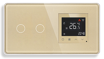 Wi-Fi регулятор теплої підлоги + Вимикач 2 сенсора 1DAL | Золото, Загартоване скло (G157D-SW2G-TR.WF.GD)
