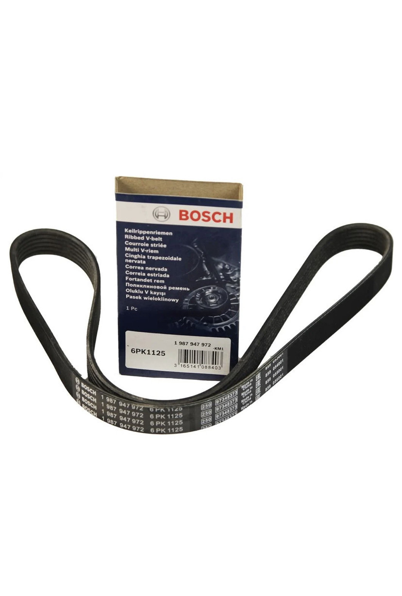 Ремінь генератора Bosch для ваз 2110 2111 2112 2170 2171 2172 6PK1125 з ГПК та кондиціонером (1 987 947 972) kL., фото 1