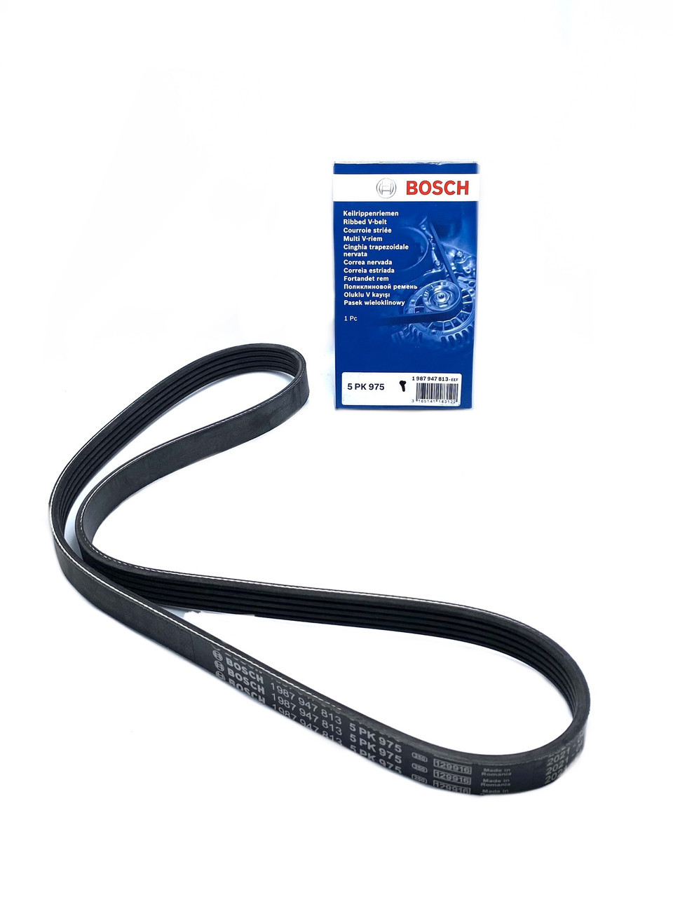 Ремінь генератора Bosch Daewoo Lanos 1.5 5PK975 з ГУР (1 987 947 813) kL., фото 1