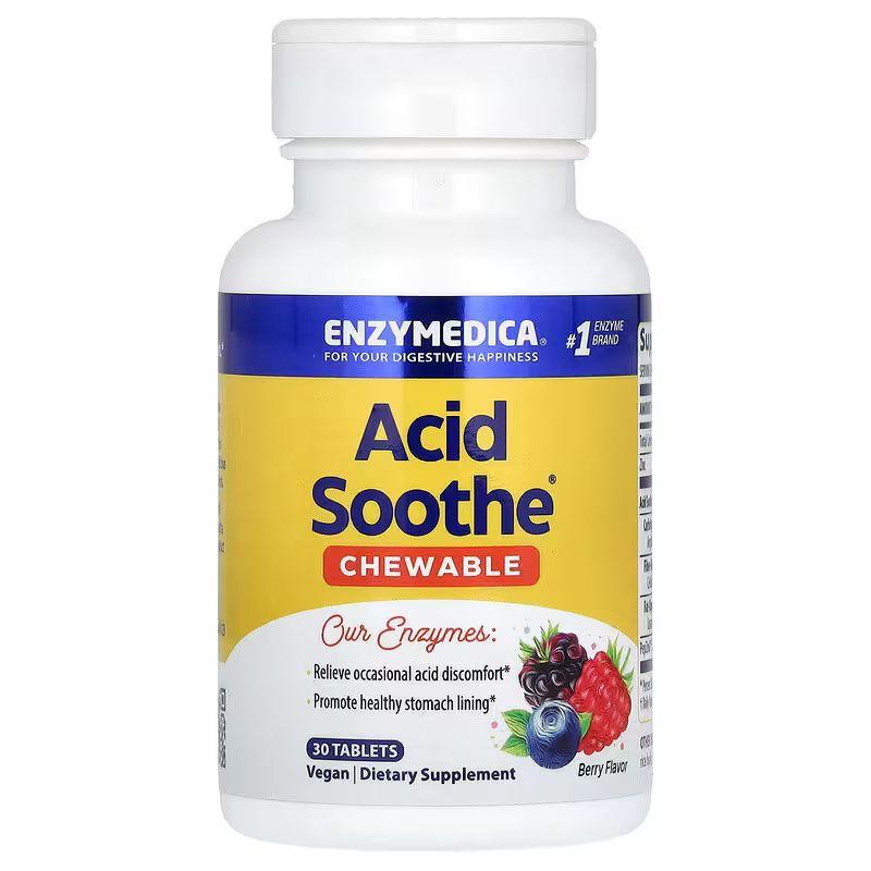 Натуральна добавка Enzymedica Acid Soothe, 30 жувальних таблеток Ягода EXP