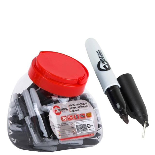 Міні-маркери перманентні чорні L = 93 мм, 80 од./уп INTERTOOL KT-5010, фото 1