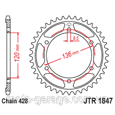 Зірка задня GEON X-ROAD 202 CBF,YAMAHA TDR 125 '93-'99, 428H-46T D120/136 6 Болтів ,JTR1847.46
