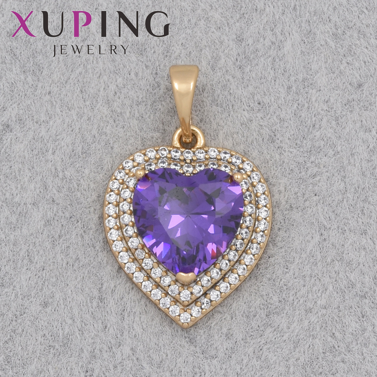 Кулон жіночий Xuping Jewelry медичне золото серце з фіолетовим сапфіром розмір виробу 17х15 мм