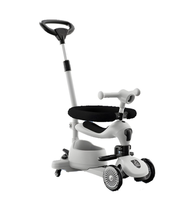 Дитячий самокат 3в1 Maraton K619 з батьківською ручкою, захисним бортиком, світловими і звуковими ефектами. Сірий, фото 1