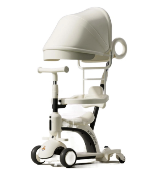 Дитячий самокат-трансформер Maraton 669 Smart Baby із захисним бортиком, козирком і батьківською ручкою. Білий