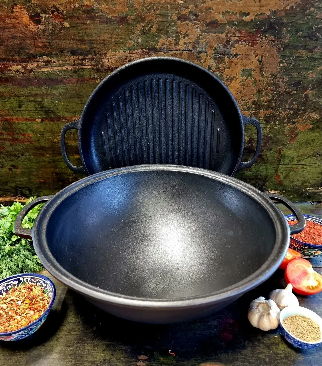 Казан чавунний узбецький 8 л WOK із кришкою-сковородою гриль "Наша Майстерня" (товстостінний)