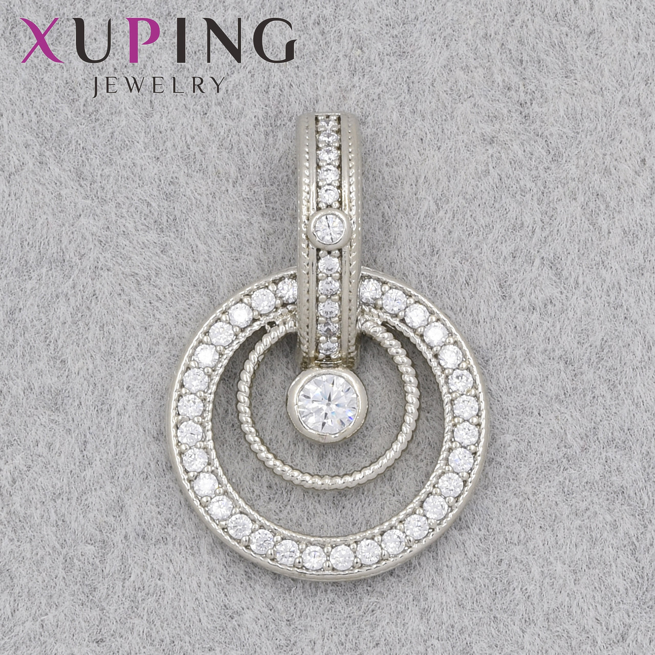 Кулон женский Xuping Jewelry медицинское золото круглый с белыми хрустальными стразами размер изделия 23х15 мм