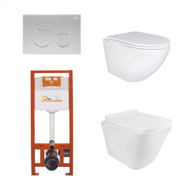 Набір: Qtap Robin + Tern Ultra Quiet унітази підвісні + Nest комплект інсталяції 4в1 (клавіша кругла Satin), фото 1