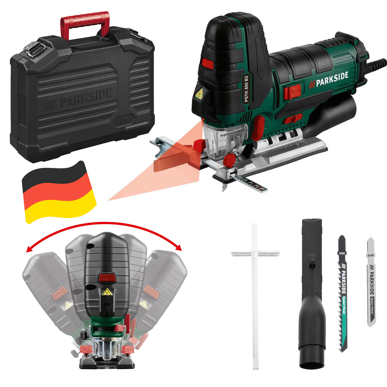 Маятниковий електролобзик із лазерним наведенням Parkside PSTK 800 F4 (800 Вт, 26 мм, Німеччина), фото 1