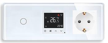 Скляна панель: WiFi терморегулятор + Вимикач + Розетка 1DAL | Білий, (G228D-SW1G-TR.WF-ST.WT)