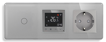 Скляна панель: WiFi терморегулятор + Вимикач + Розетка 1DAL | Сірий, (G228D-SW1G-TR.WF-ST.GR)