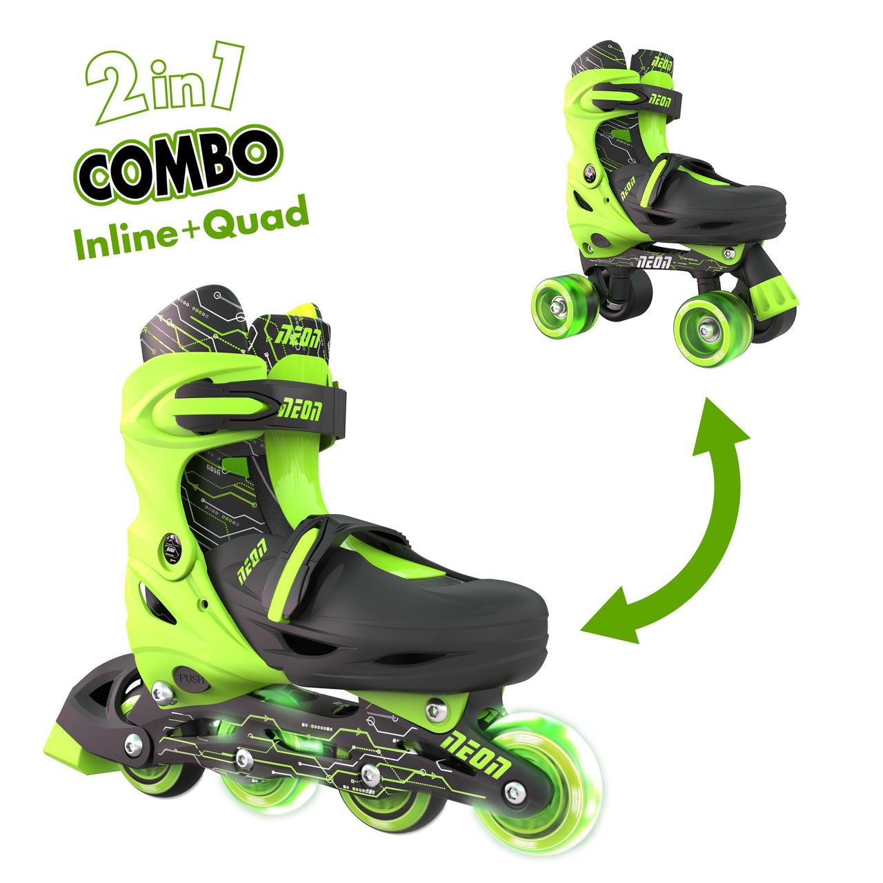 Роликові ковзани Neon Combo Skates Салатовий розмір 34-37, фото 1