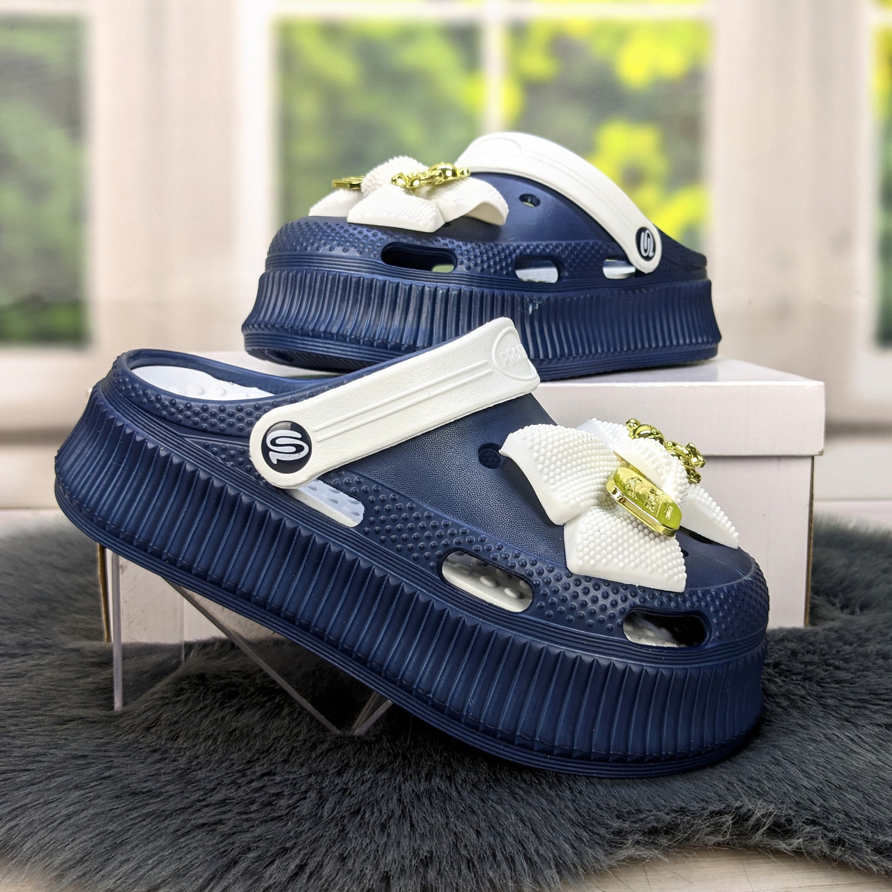 Сабо крокси жіночі на платформі сині з бантиком Progress 4458_3