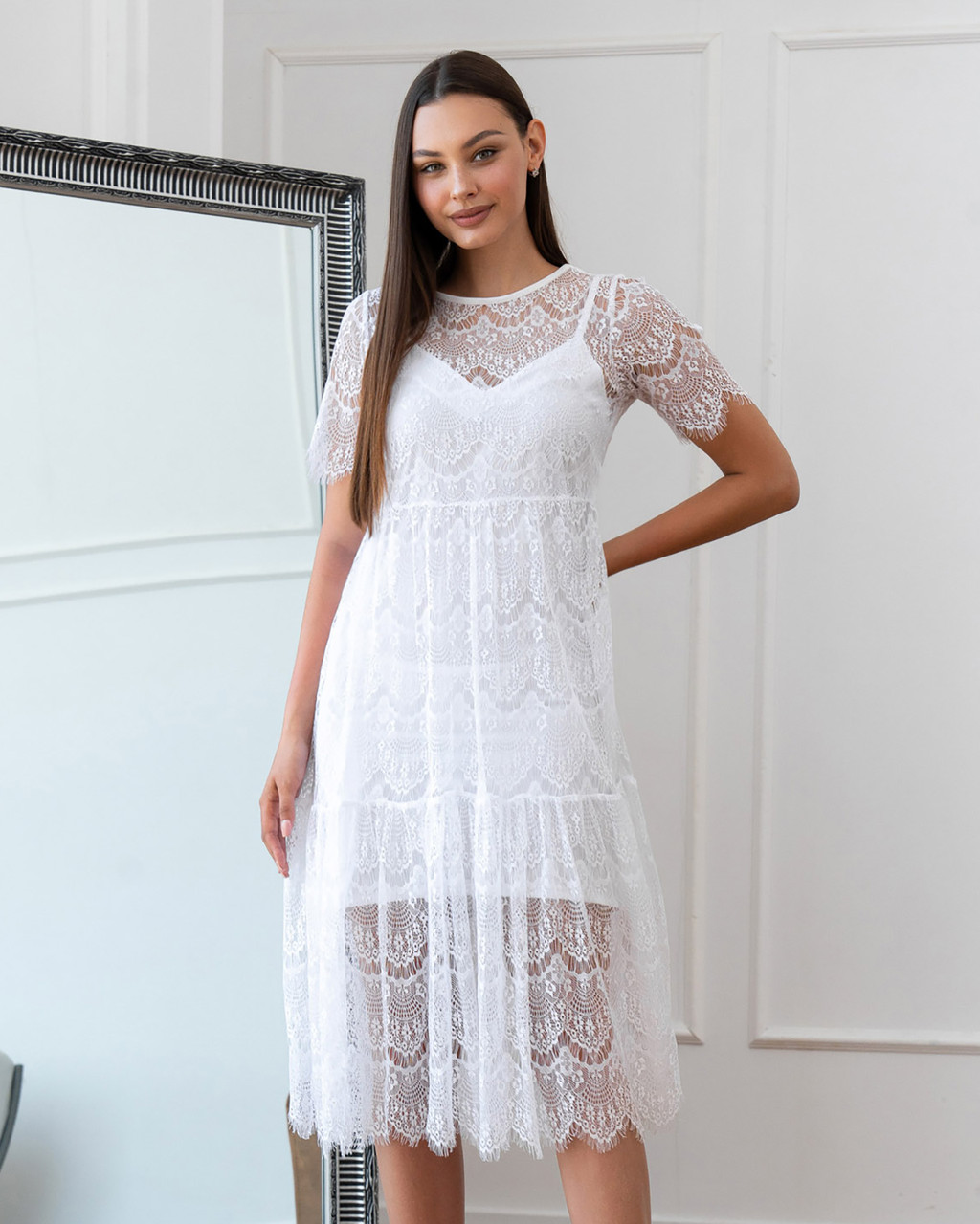 Молодіжне літнє мереживне плаття-міді Starla, біле, фото 1