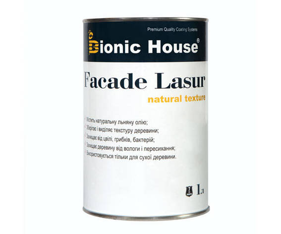 Фарба для дерева FACADE LASUR Bionic-House 1 л Безбарвний, фото 1