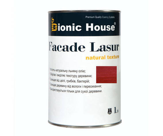 Фарба для дерева FACADE LASUR Bionic-House 1 л Вишня А108, фото 1