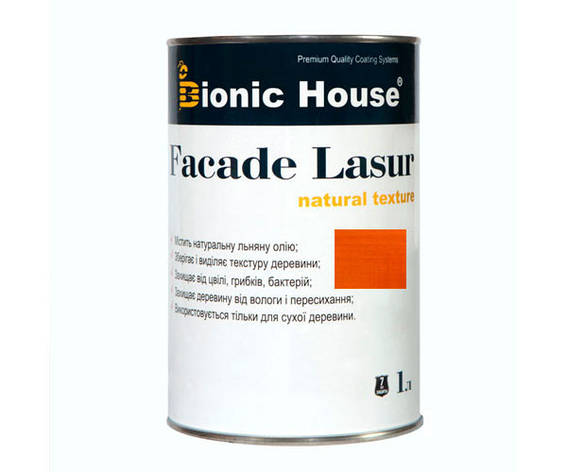 Фарба для дерева FACADE LASUR Bionic-House 1 л Бурштин, фото 1