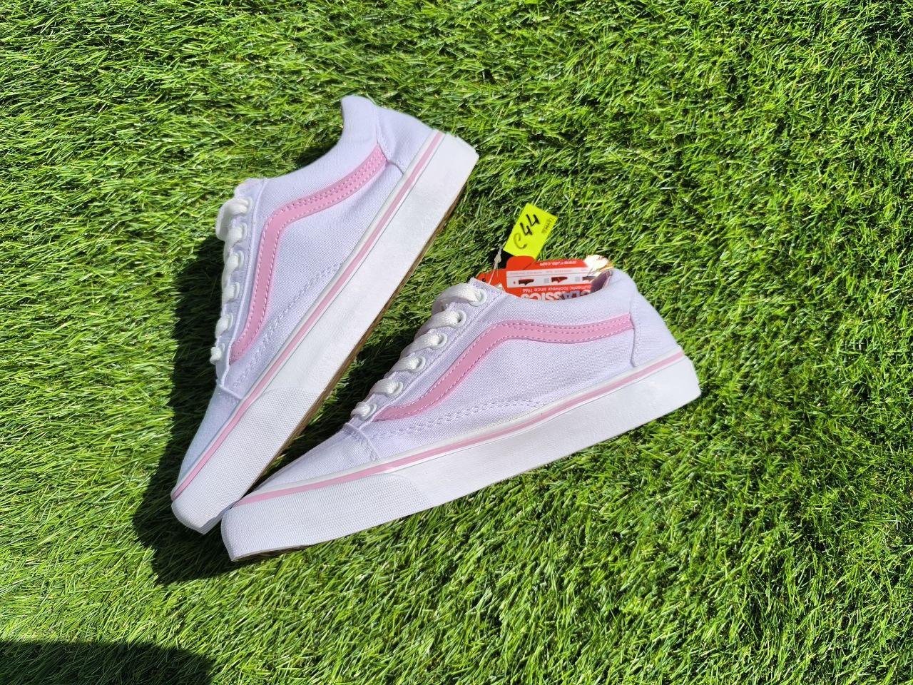 СКИДКА 37 р Білі тканинні кеди VANS white/Pink з рожевою смугою жіночі текстильні весна-літа