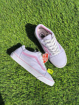 СКИДКА 37 р Білі тканинні кеди VANS white/Pink з рожевою смугою жіночі текстильні весна-літа, фото 4