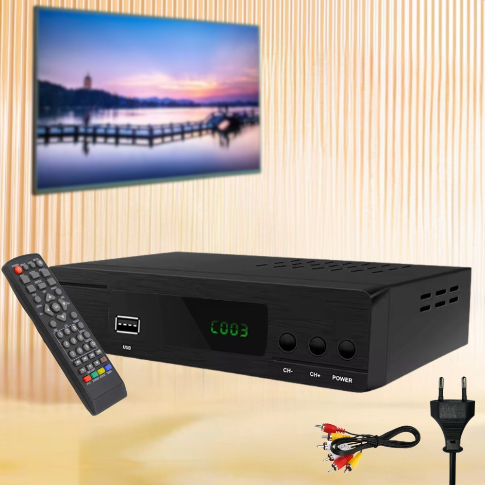 Цифровий телевізійний приймач DVB T2 з дисплеєм та пультом універсальний тюнер для телевізора, фото 1