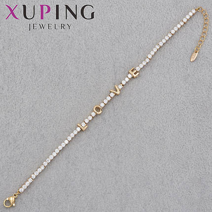 Браслет золотистого цвета Xuping Jewerly 18К c надписью в камнях застёжка карабин длина 20 см ширина 3 мм, фото 1