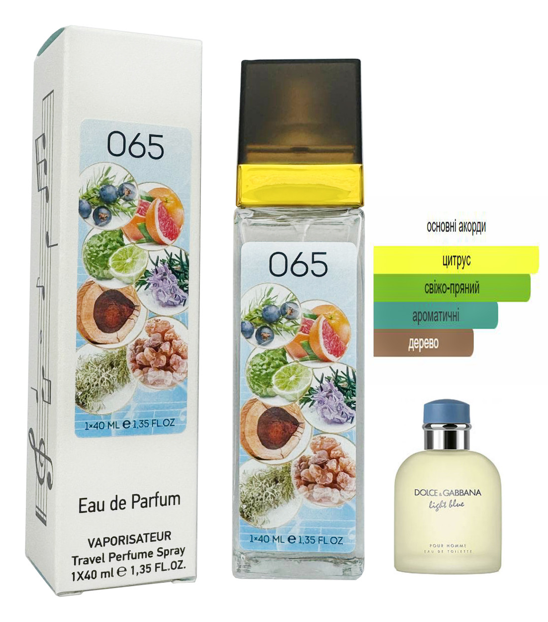 Парфум № 065 за мотивами Dolce & Gabbana Light Blue Pour Homme (Дольче Габбана Лайт Блю Пур Хом) 40 мл ОПТ