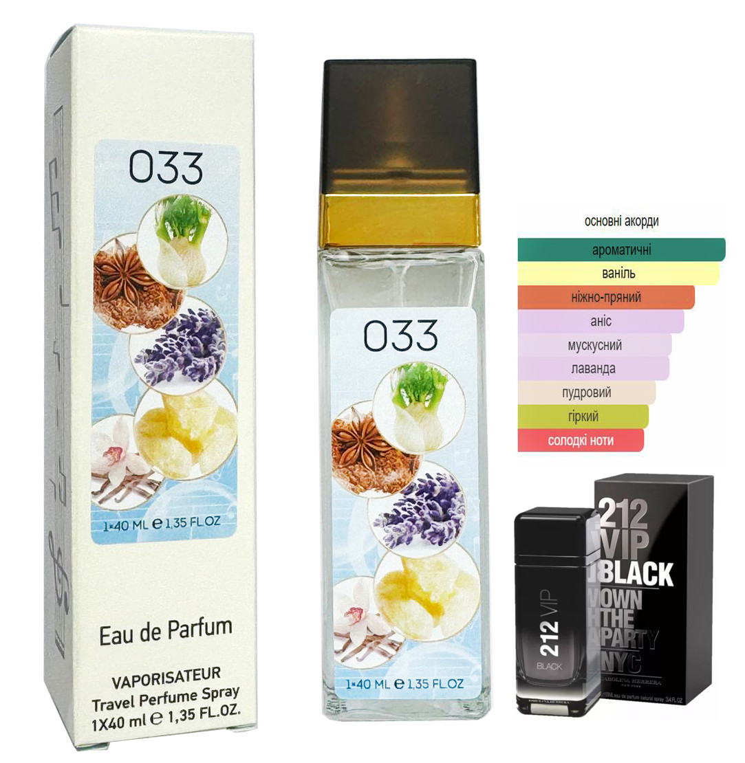 Парфюм № 033 за мотивами Carolina Herrera 212 VIP Black (Каролина Еррера 212 ВІП Блек) 40 мл. ОПТ