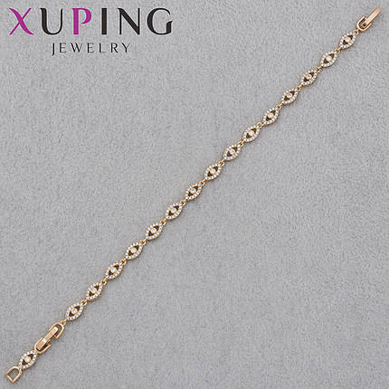 Браслет золотистого цвета Xuping Jewerly 18К c надписью в камнях застёжка карабин длина 20 см ширина 3 мм, фото 1