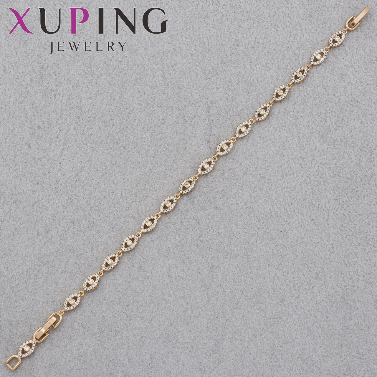 Браслет золотистого цвета Xuping Jewerly 18К c надписью в камнях застёжка карабин длина 20 см ширина 3 мм - фото 1 - id-p2288494392