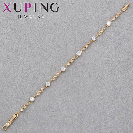 Браслет золотистого цвета Xuping Jewerly 18К с переливающимися камнями застёжка шарнир длина 19 см ширина 3 мм, фото 1